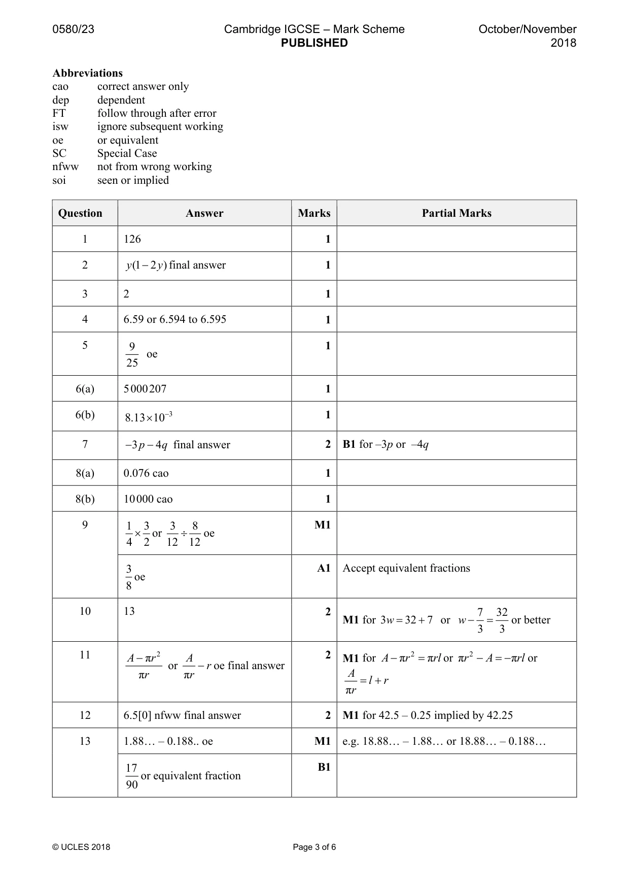 Mark scheme, page 3 of 6