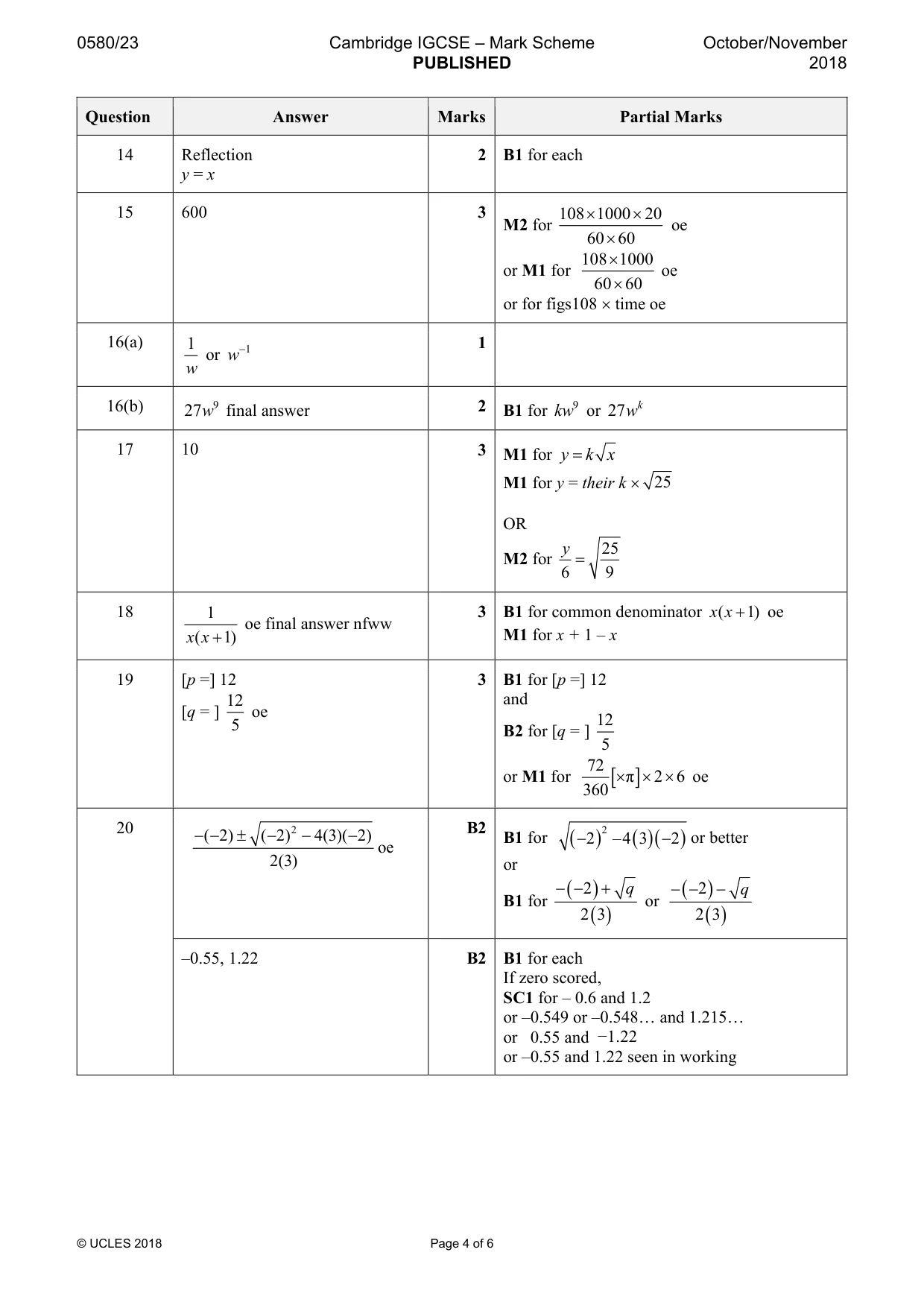 Mark scheme, page 4 of 6