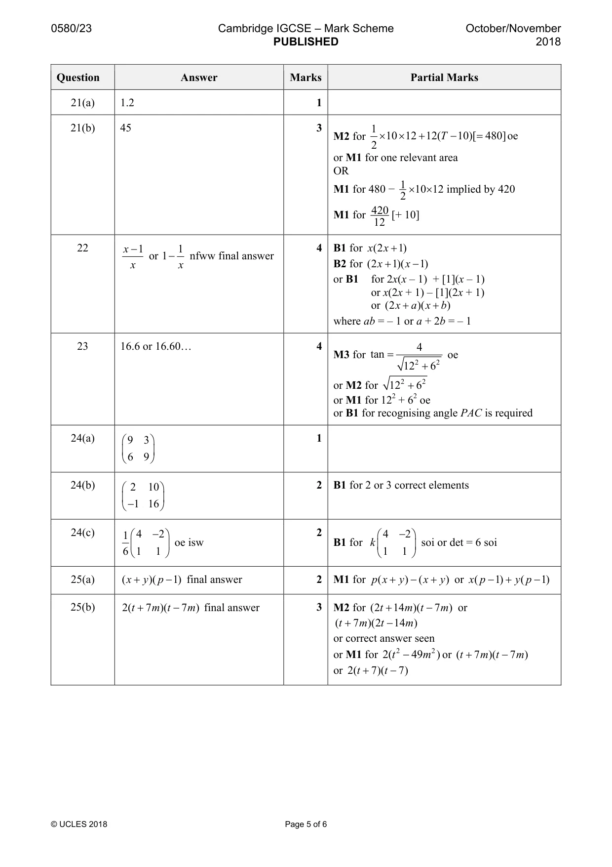 Mark scheme, page 5 of 6