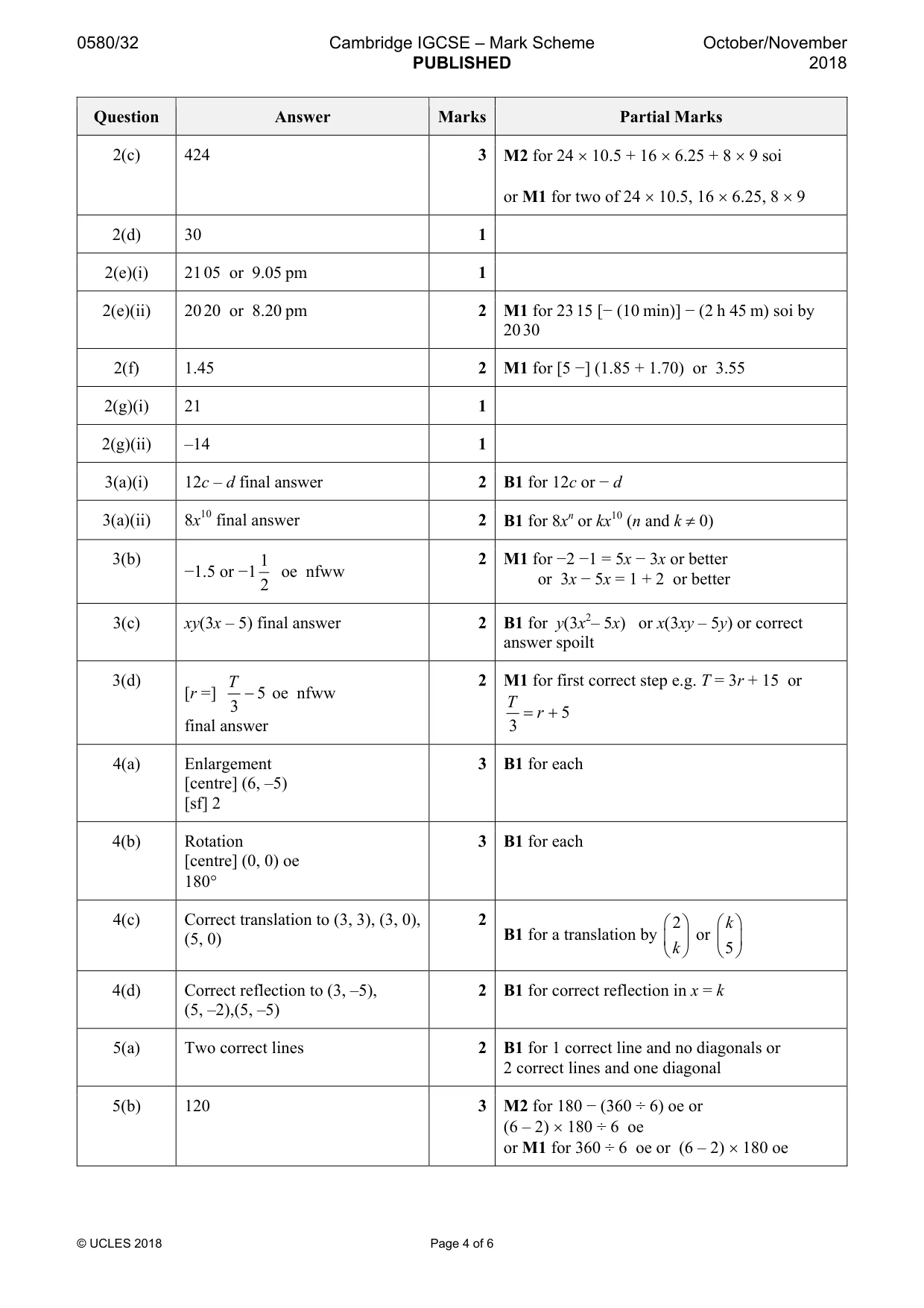 Mark scheme, page 4 of 6