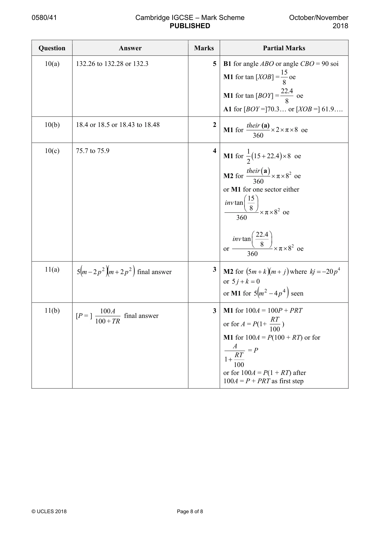 Mark scheme, page 8 of 8