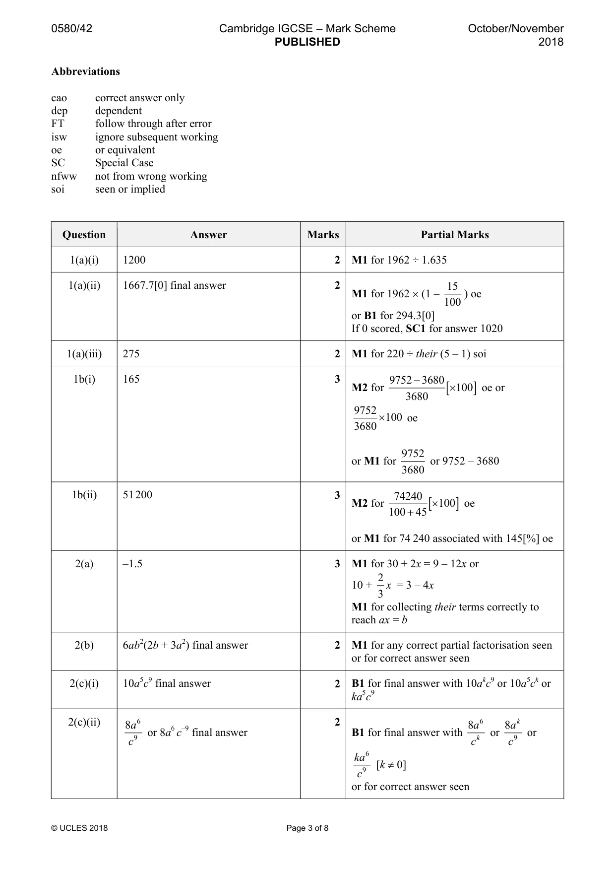 Mark scheme, page 3 of 8