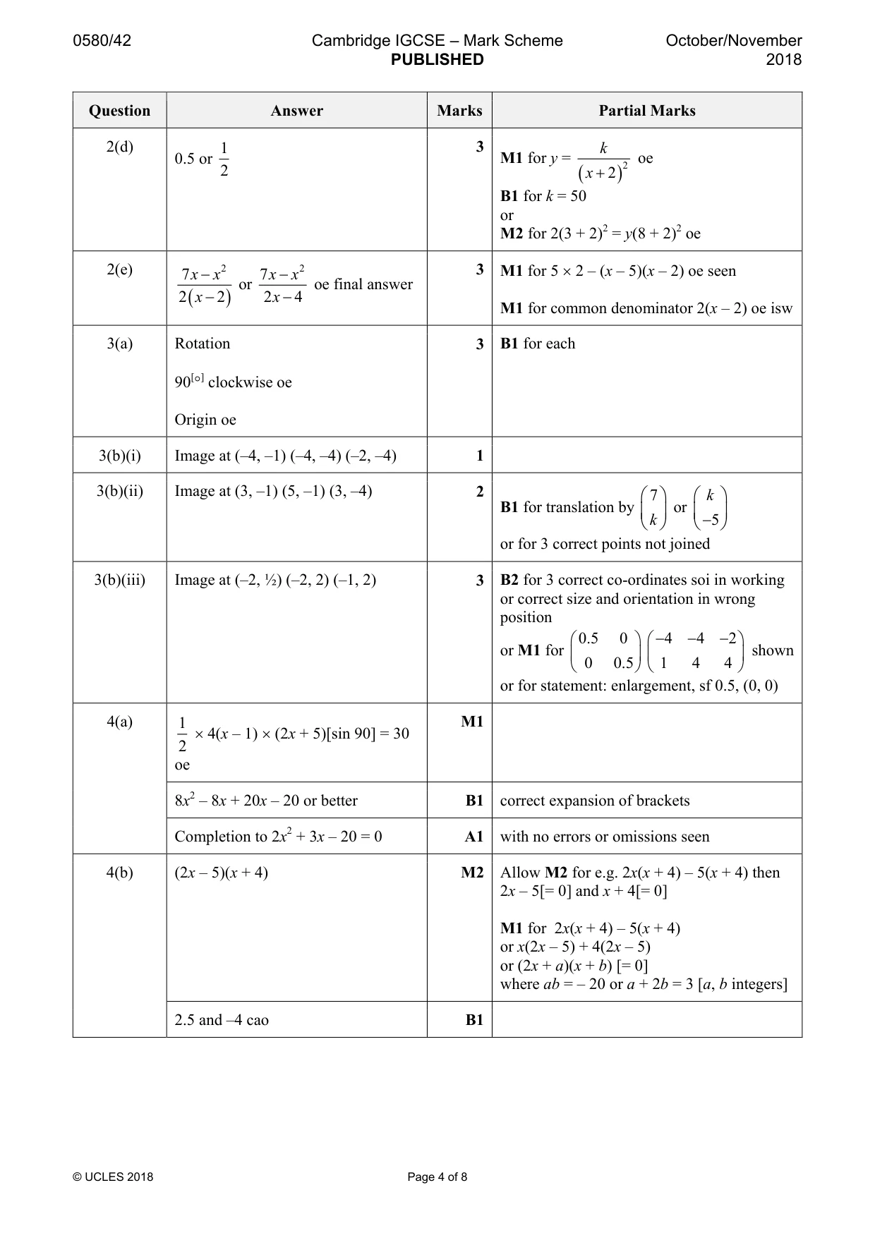 Mark scheme, page 4 of 8