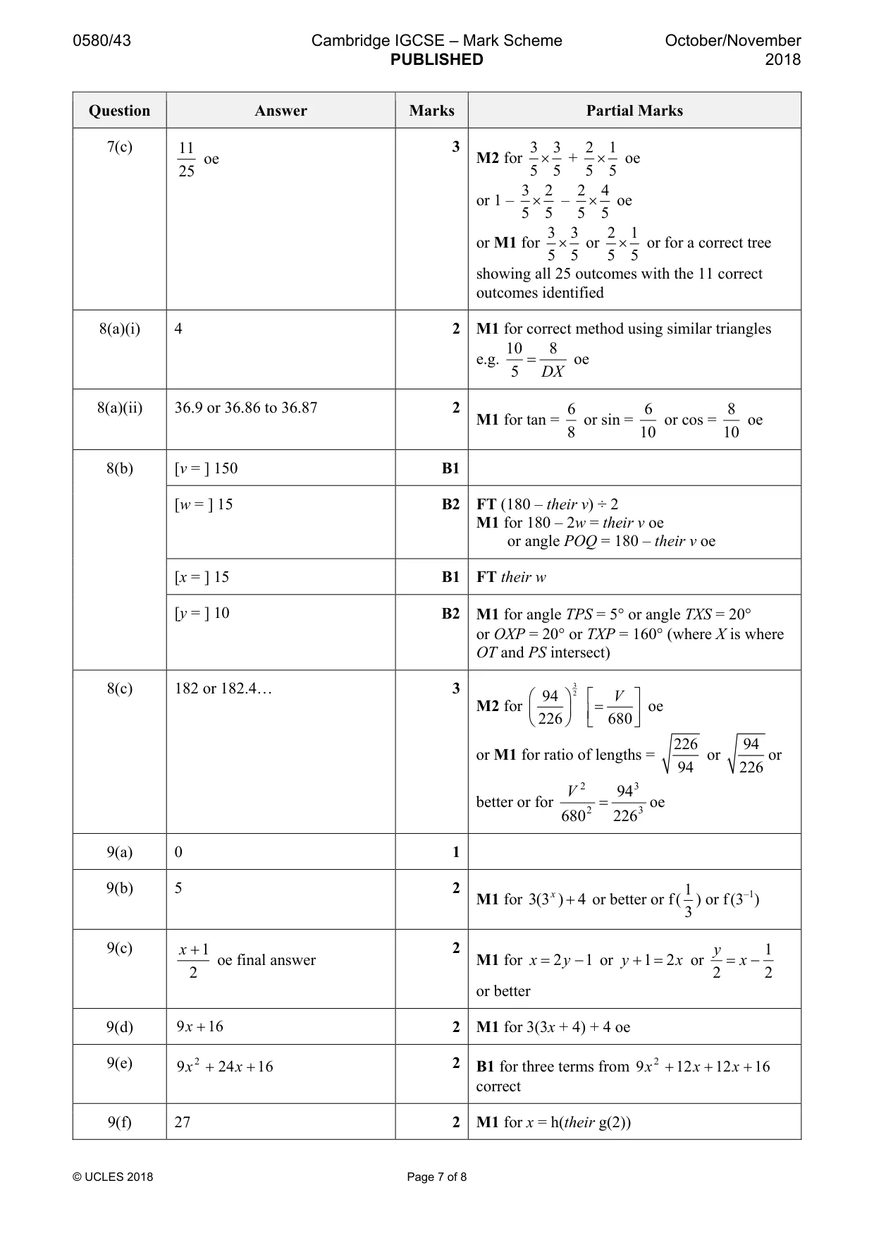 Mark scheme, page 7 of 8