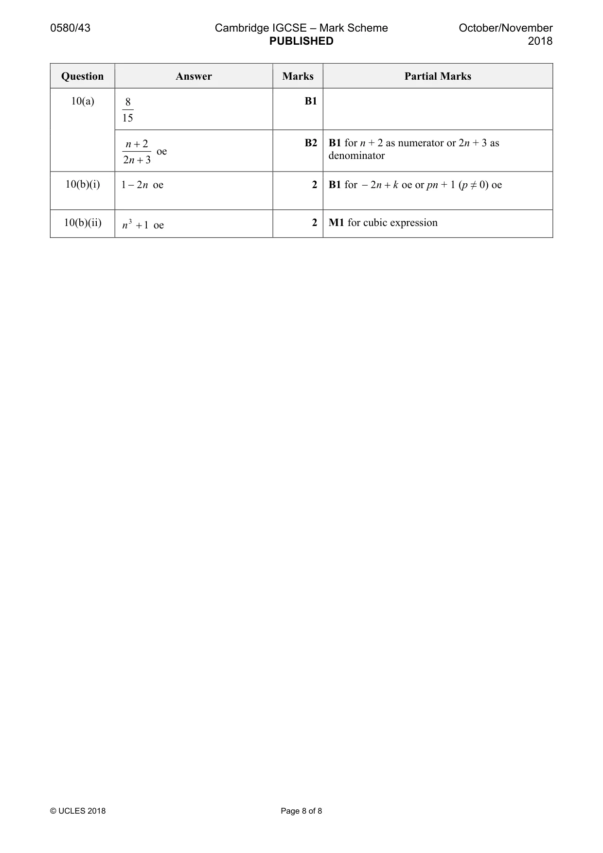 Mark scheme, page 8 of 8