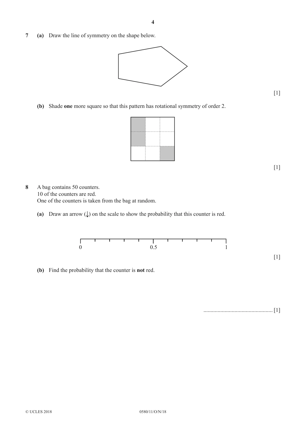 Cambridge IGCSE Mathematics 0580 2018 Oct/Nov Paper 1 · Variant 1 question paper, page 4 of 12