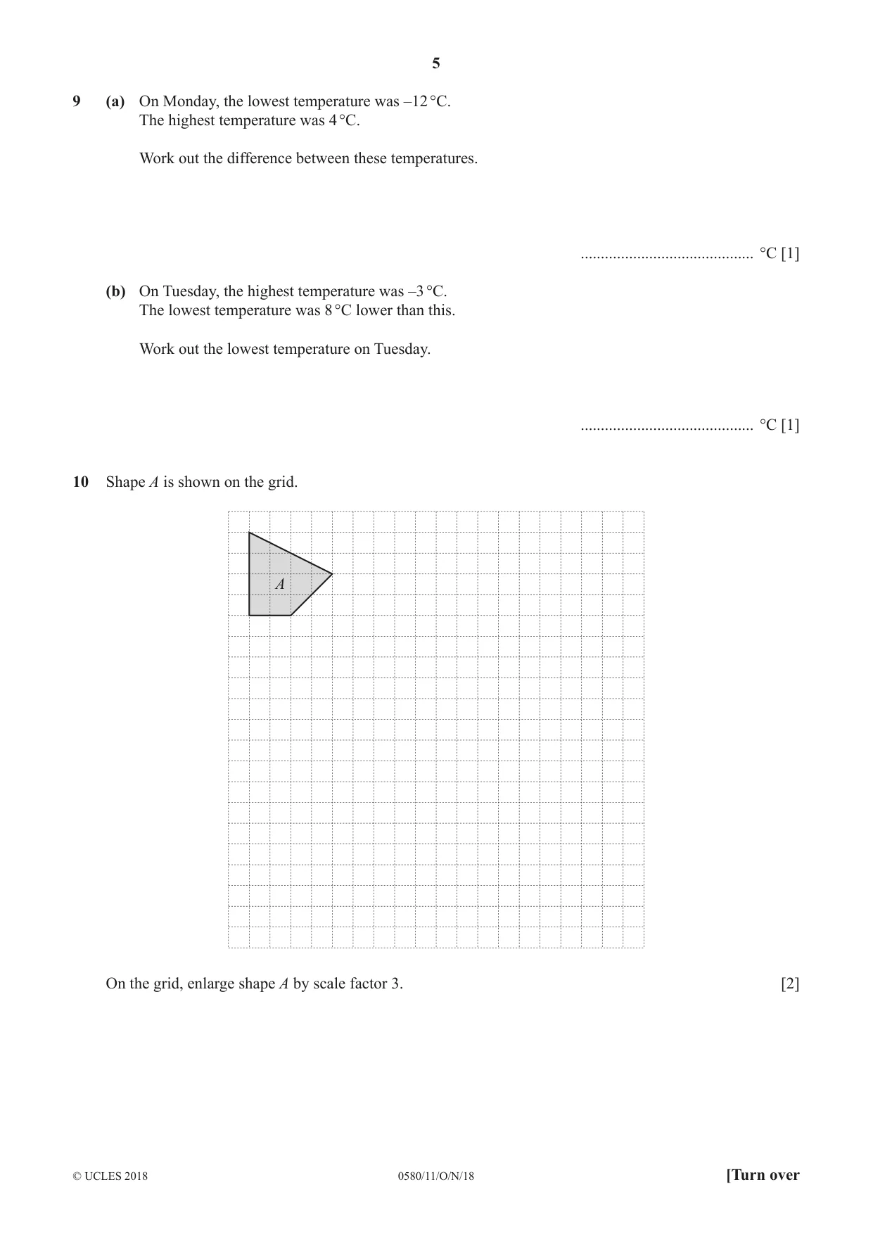 Cambridge IGCSE Mathematics 0580 2018 Oct/Nov Paper 1 · Variant 1 question paper, page 5 of 12