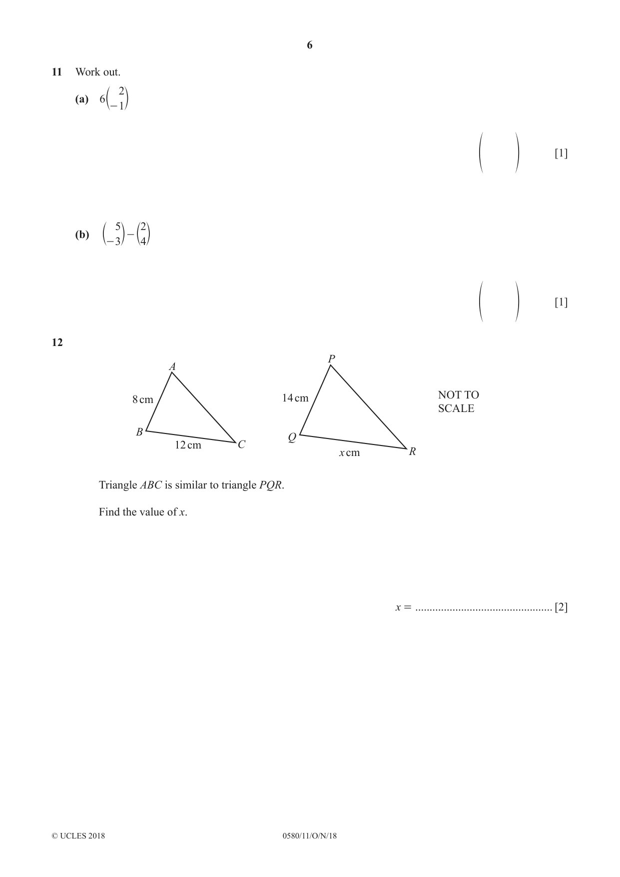 Cambridge IGCSE Mathematics 0580 2018 Oct/Nov Paper 1 · Variant 1 question paper, page 6 of 12