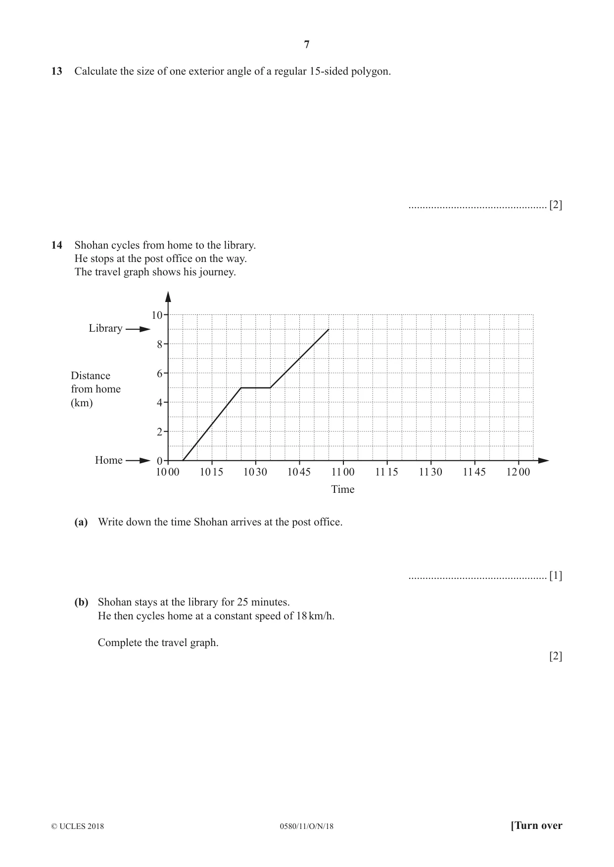 Cambridge IGCSE Mathematics 0580 2018 Oct/Nov Paper 1 · Variant 1 question paper, page 7 of 12