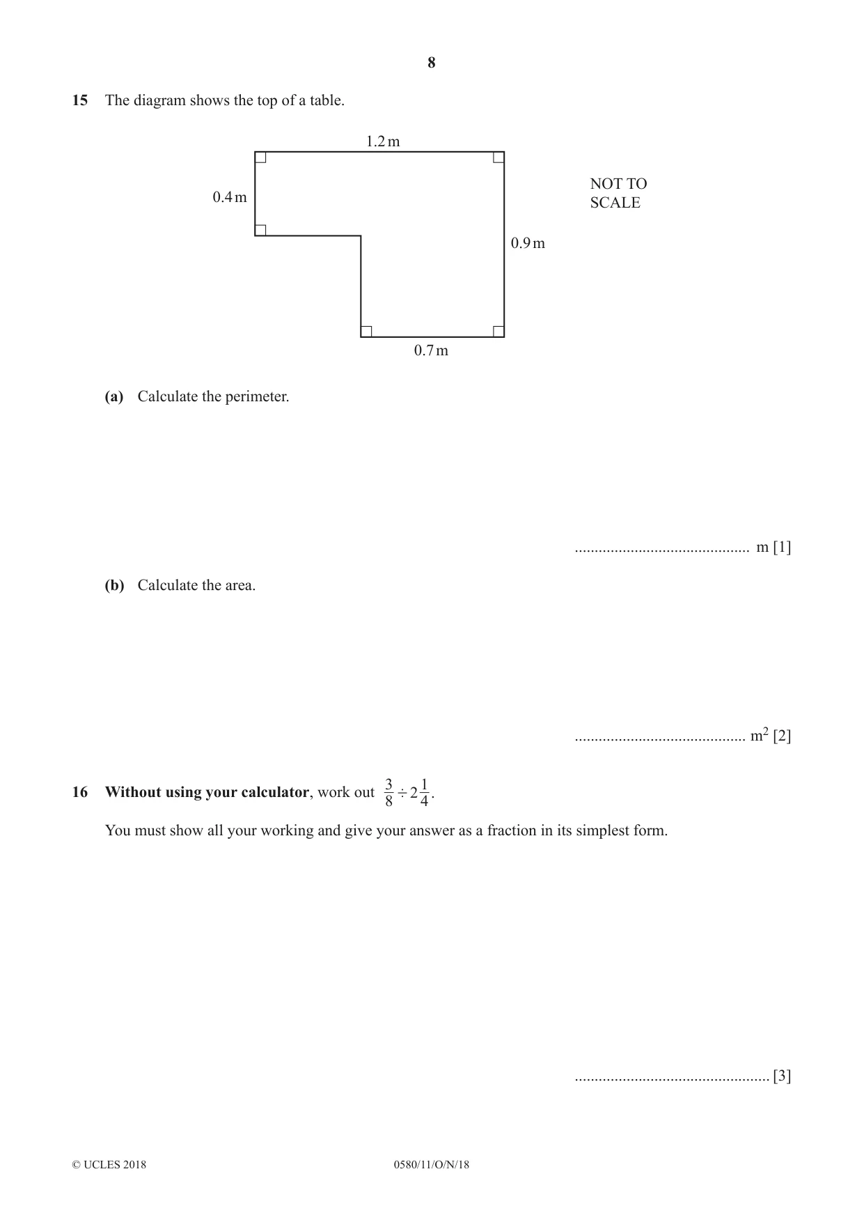 Cambridge IGCSE Mathematics 0580 2018 Oct/Nov Paper 1 · Variant 1 question paper, page 8 of 12