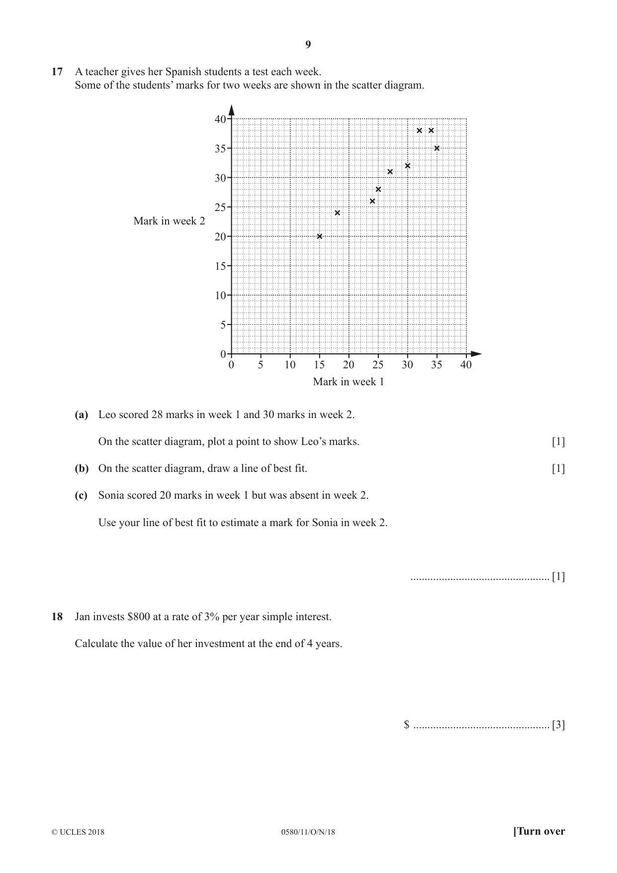 Cambridge IGCSE Mathematics 0580 2018 Oct/Nov Paper 1 · Variant 1 question paper, page 9 of 12