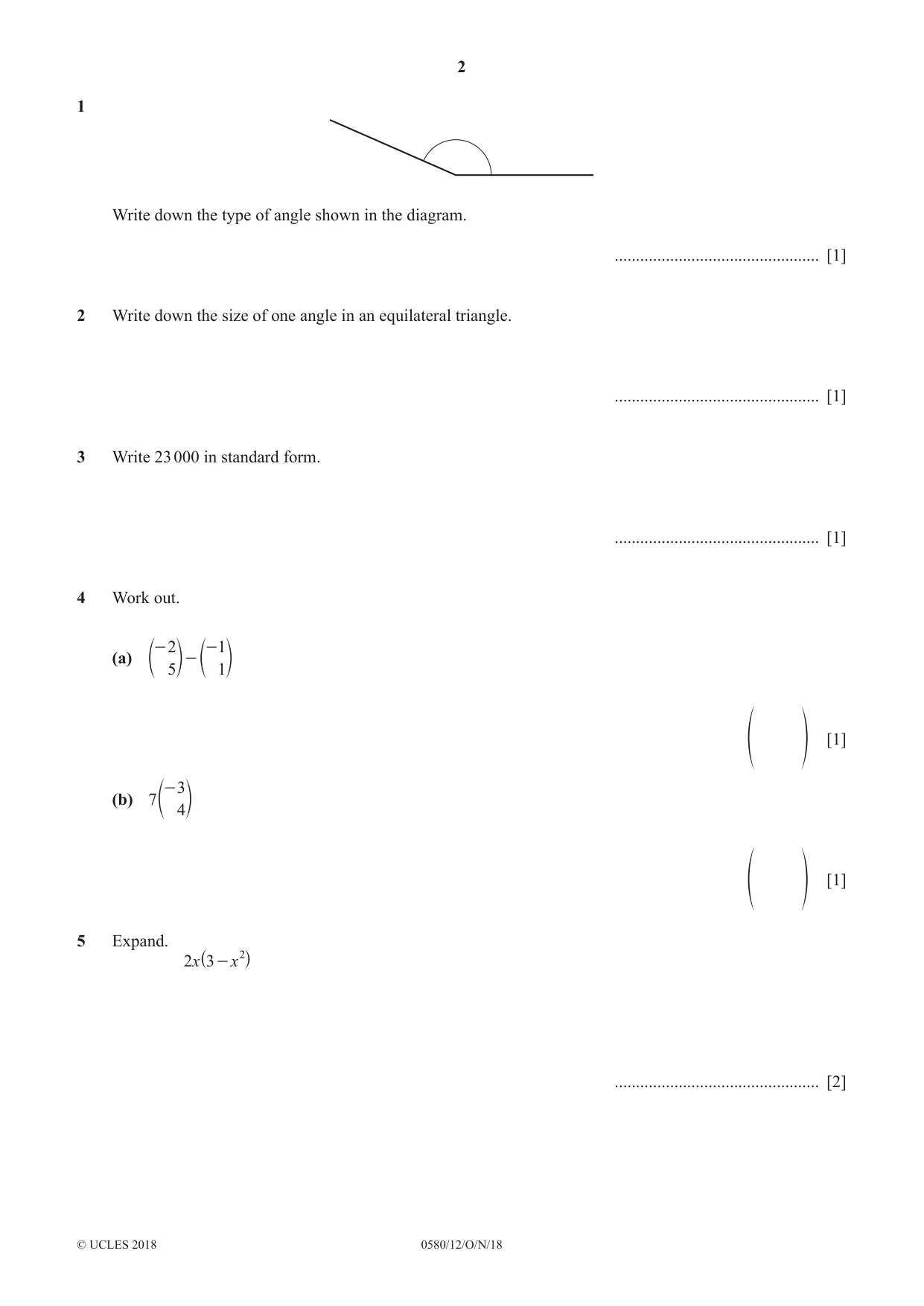 Cambridge IGCSE Mathematics 0580 2018 Oct/Nov Paper 1 · Variant 2 question paper, page 2 of 12