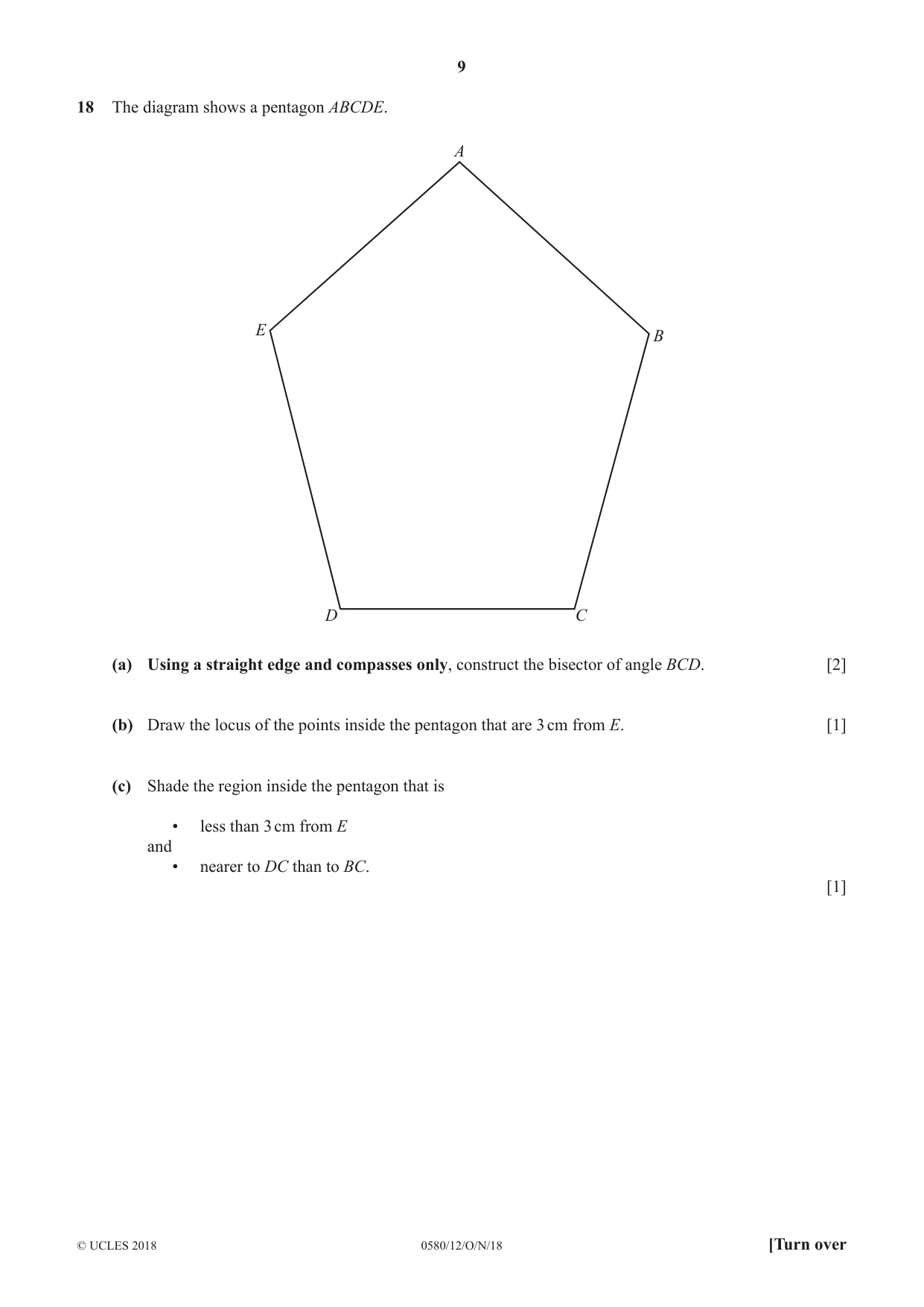 Cambridge IGCSE Mathematics 0580 2018 Oct/Nov Paper 1 · Variant 2 question paper, page 9 of 12