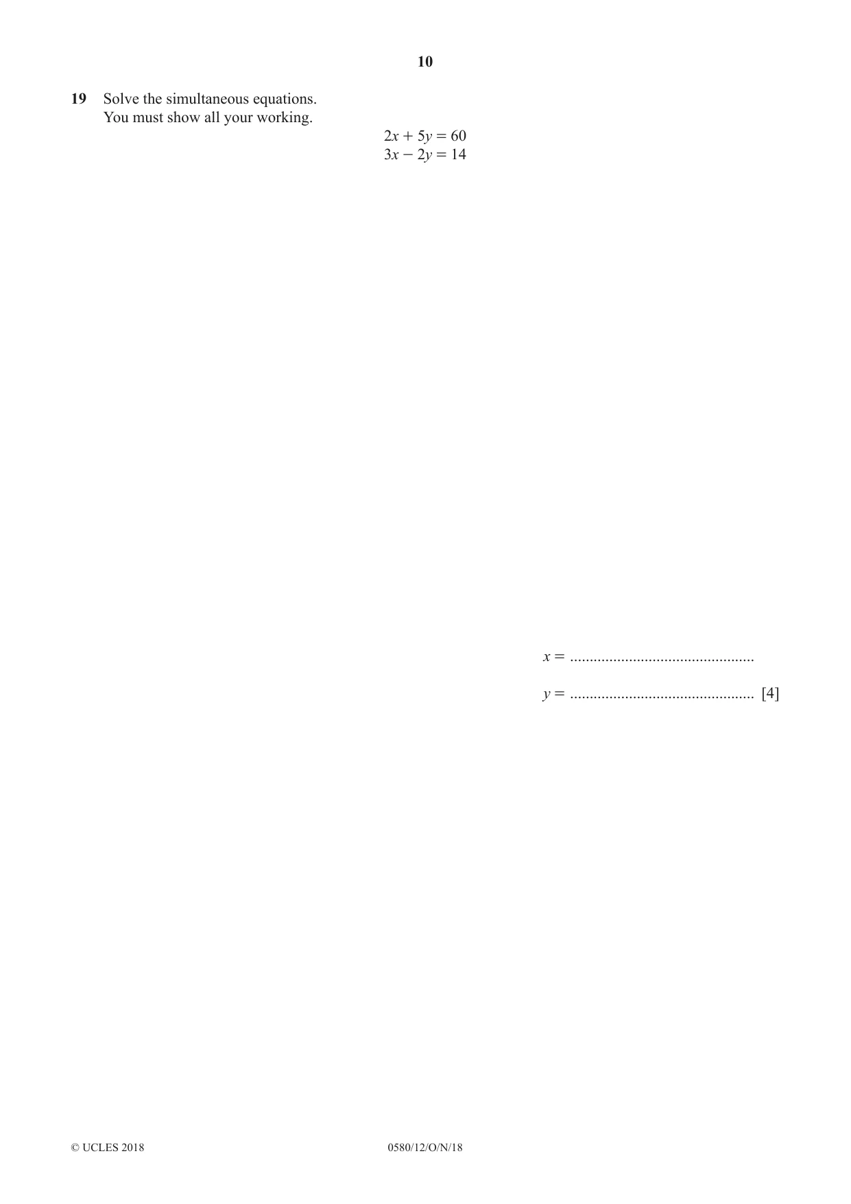 Cambridge IGCSE Mathematics 0580 2018 Oct/Nov Paper 1 · Variant 2 question paper, page 10 of 12