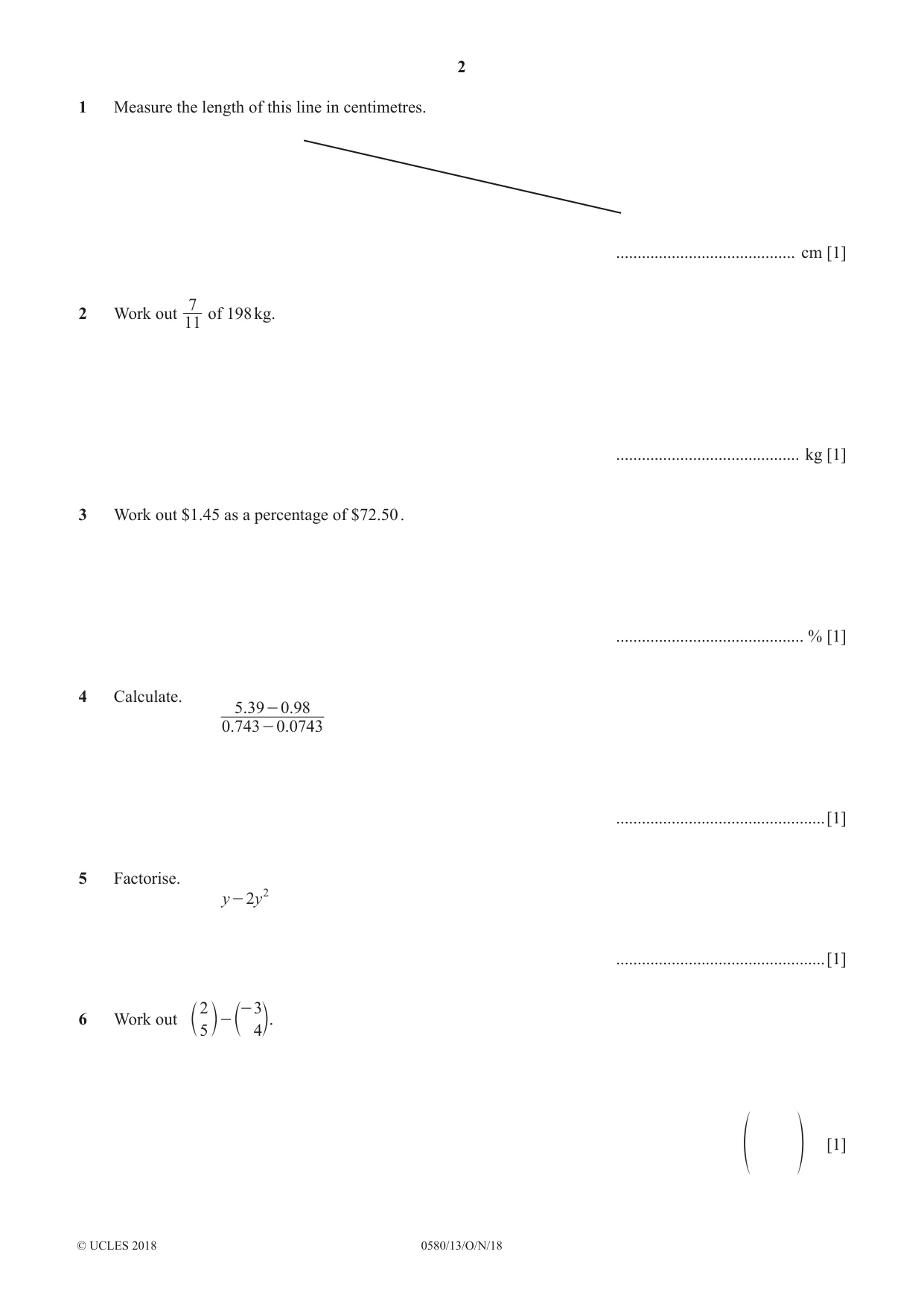 Cambridge IGCSE Mathematics 0580 2018 Oct/Nov Paper 1 · Variant 3 question paper, page 2 of 8