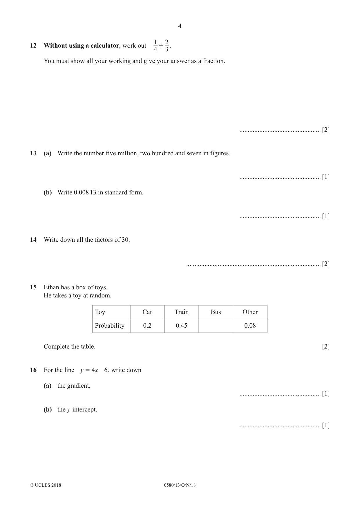 Cambridge IGCSE Mathematics 0580 2018 Oct/Nov Paper 1 · Variant 3 question paper, page 4 of 8