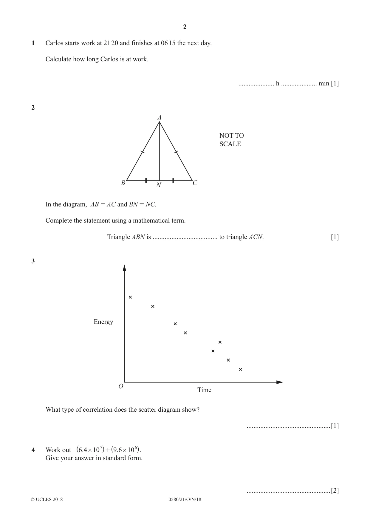Cambridge IGCSE Mathematics 0580 2018 Oct/Nov Paper 2 · Variant 1 question paper, page 2 of 12