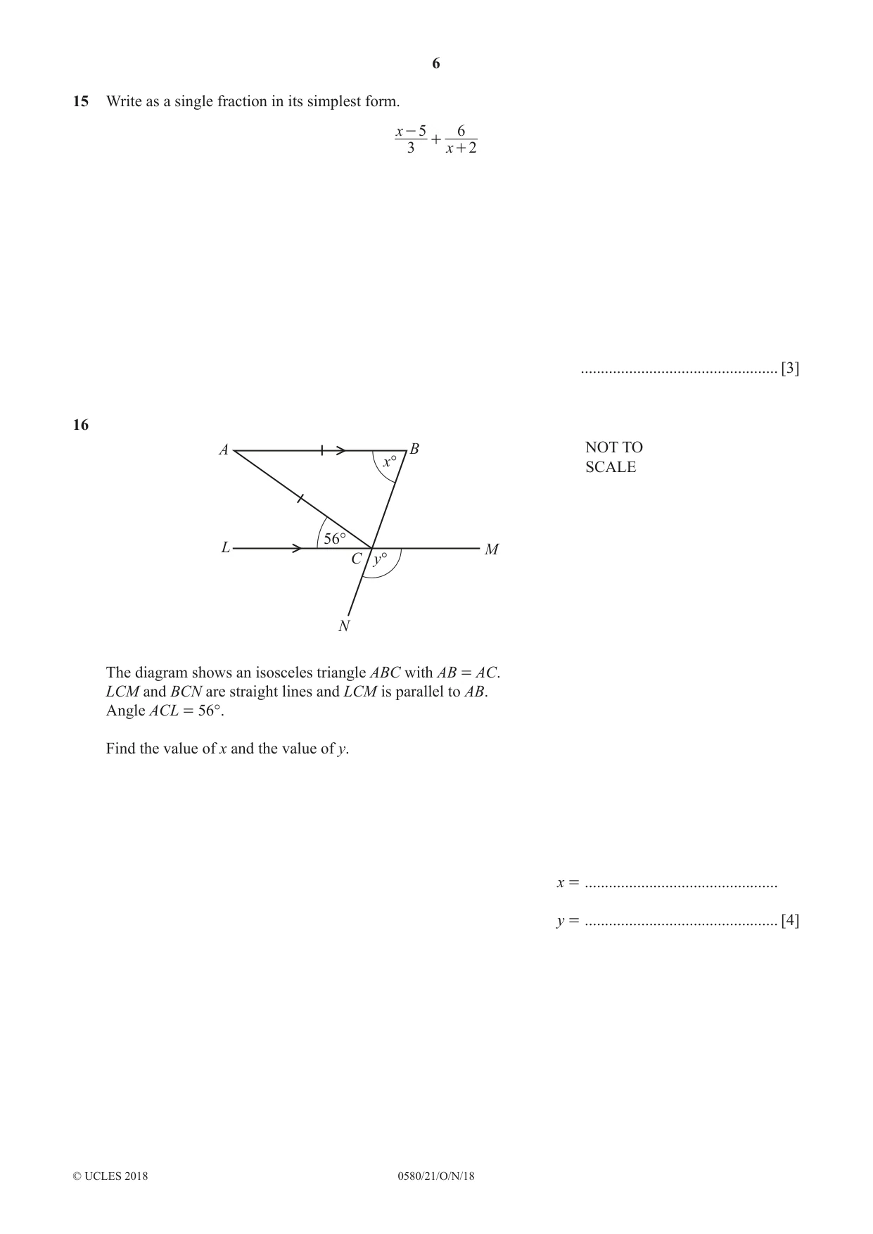 Cambridge IGCSE Mathematics 0580 2018 Oct/Nov Paper 2 · Variant 1 question paper, page 6 of 12