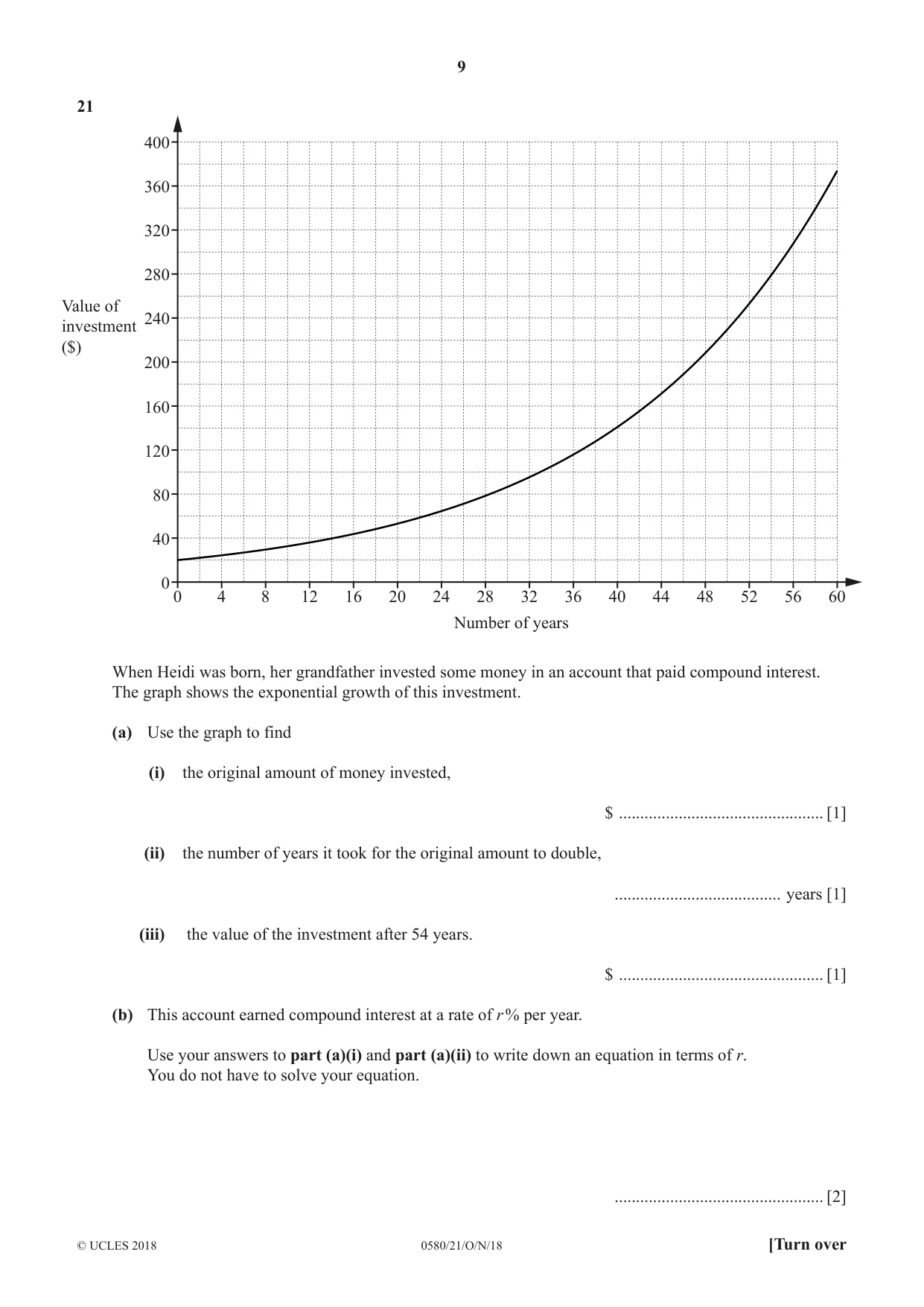 Cambridge IGCSE Mathematics 0580 2018 Oct/Nov Paper 2 · Variant 1 question paper, page 9 of 12