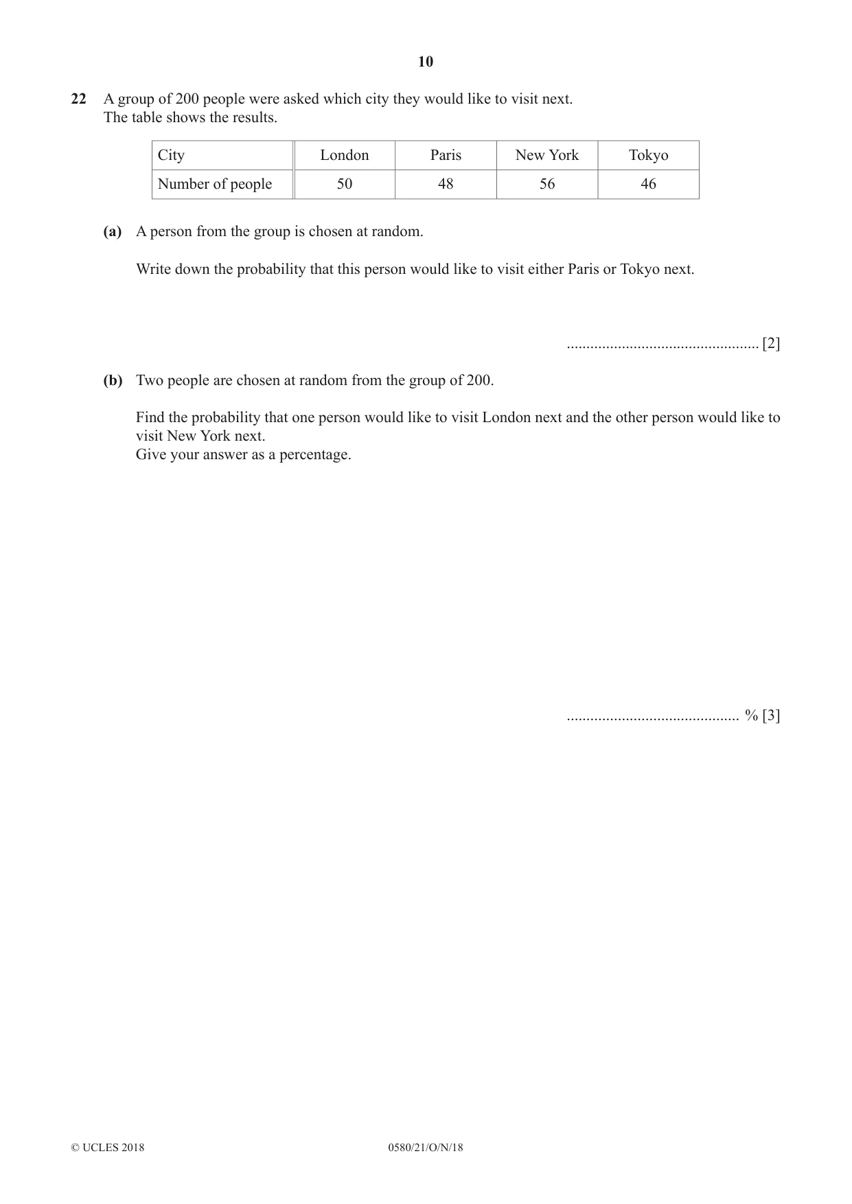 Cambridge IGCSE Mathematics 0580 2018 Oct/Nov Paper 2 · Variant 1 question paper, page 10 of 12