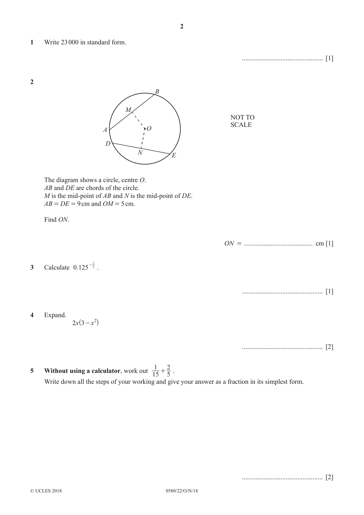 Cambridge IGCSE Mathematics 0580 2018 Oct/Nov Paper 2 · Variant 2 question paper, page 2 of 12