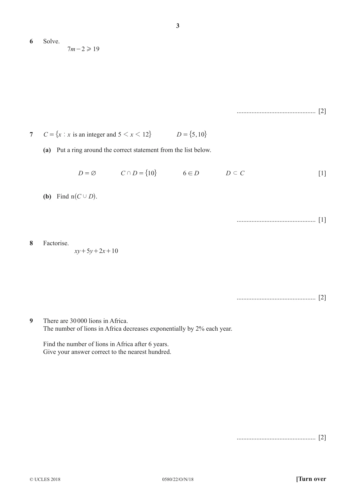 Cambridge IGCSE Mathematics 0580 2018 Oct/Nov Paper 2 · Variant 2 question paper, page 3 of 12