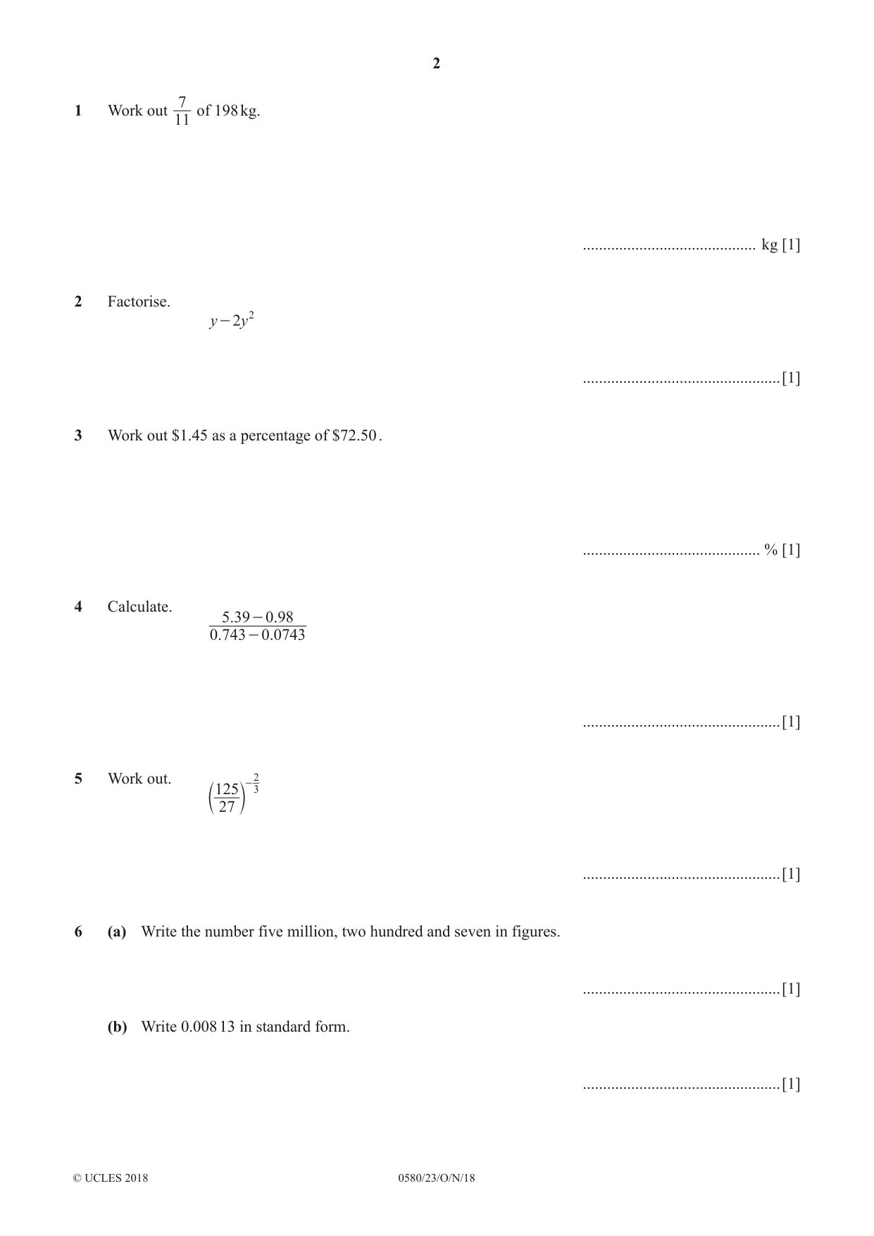 Cambridge IGCSE Mathematics 0580 2018 Oct/Nov Paper 2 · Variant 3 question paper, page 2 of 12