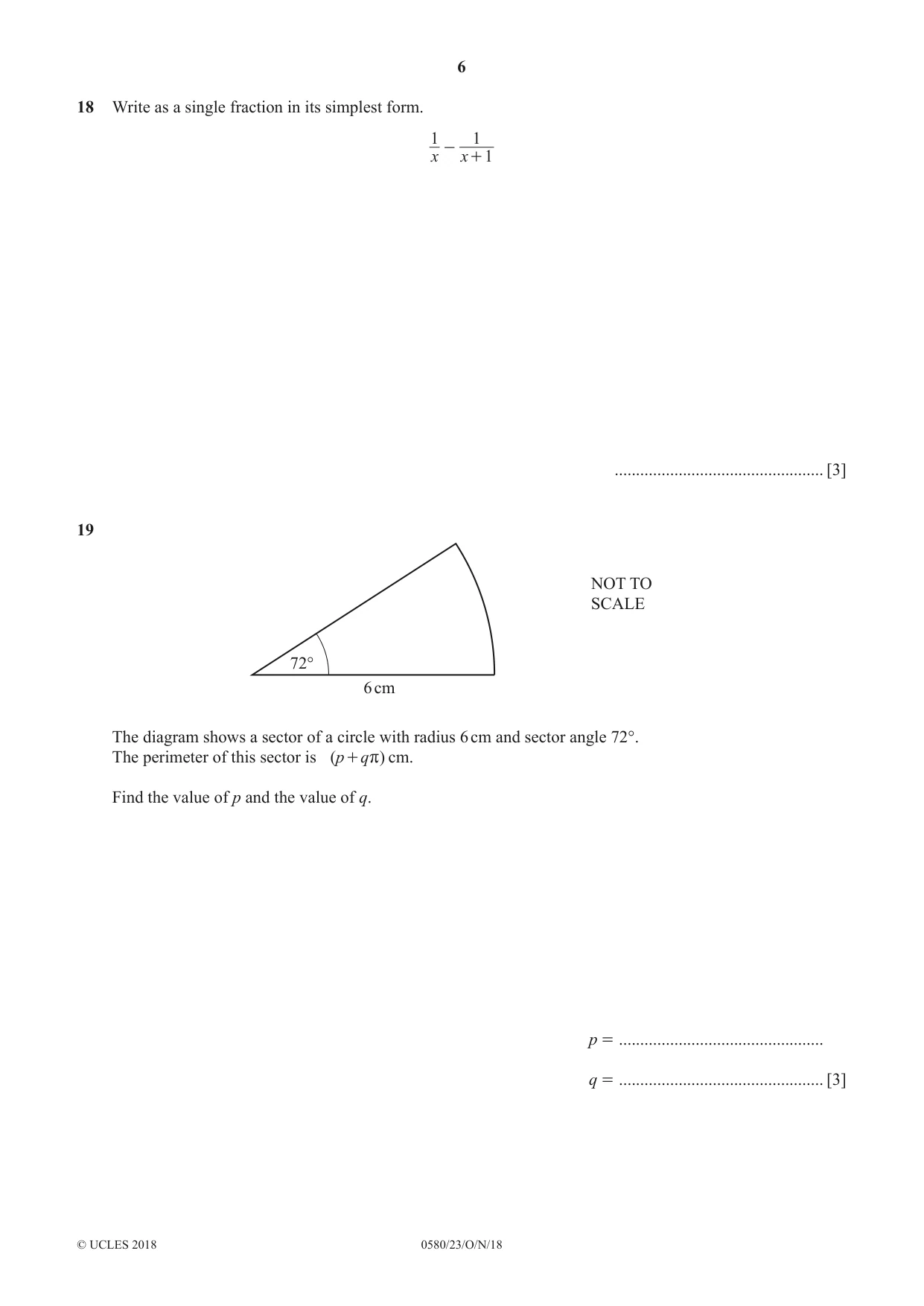 Cambridge IGCSE Mathematics 0580 2018 Oct/Nov Paper 2 · Variant 3 question paper, page 6 of 12