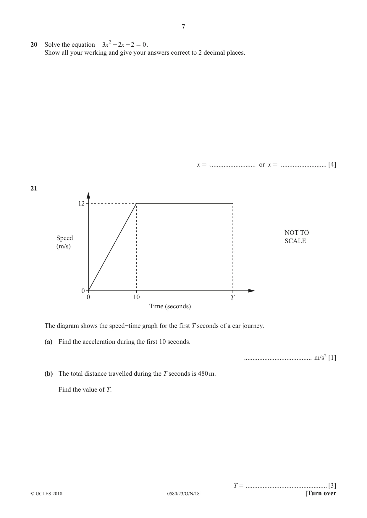 Cambridge IGCSE Mathematics 0580 2018 Oct/Nov Paper 2 · Variant 3 question paper, page 7 of 12