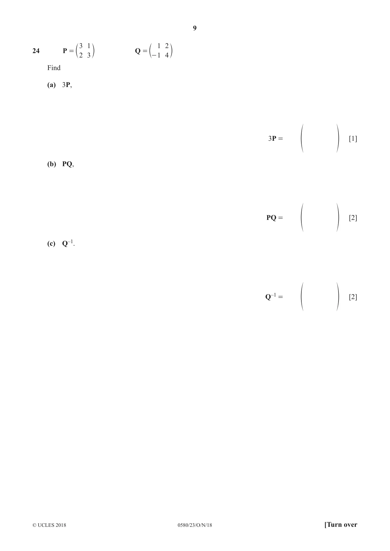 Cambridge IGCSE Mathematics 0580 2018 Oct/Nov Paper 2 · Variant 3 question paper, page 9 of 12