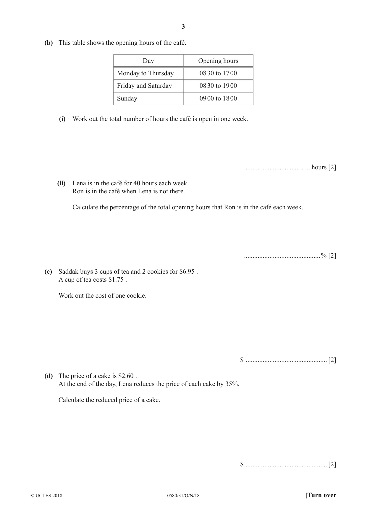 Cambridge IGCSE Mathematics 0580 2018 Oct/Nov Paper 3 · Variant 1 question paper, page 3 of 16