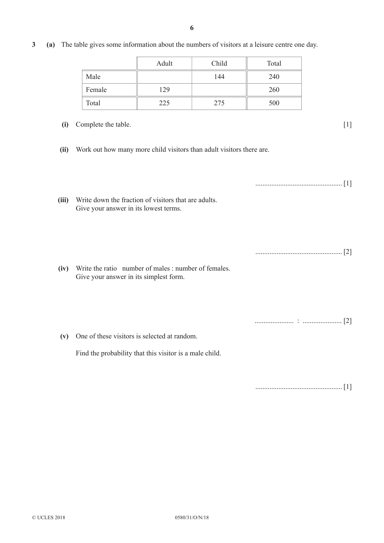 Cambridge IGCSE Mathematics 0580 2018 Oct/Nov Paper 3 · Variant 1 question paper, page 6 of 16