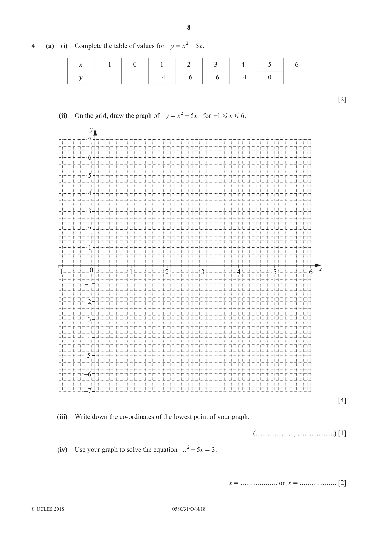 Cambridge IGCSE Mathematics 0580 2018 Oct/Nov Paper 3 · Variant 1 question paper, page 8 of 16