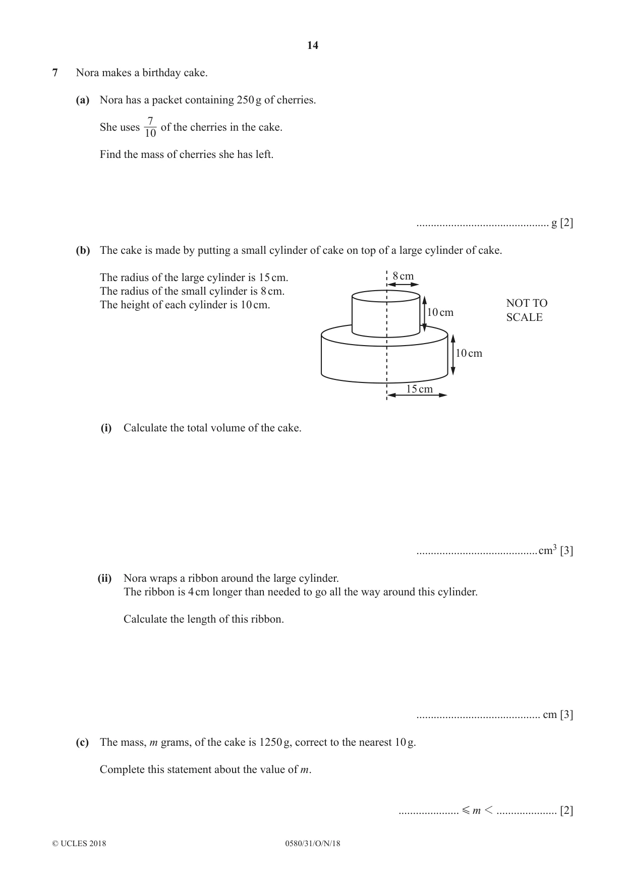 Cambridge IGCSE Mathematics 0580 2018 Oct/Nov Paper 3 · Variant 1 question paper, page 14 of 16