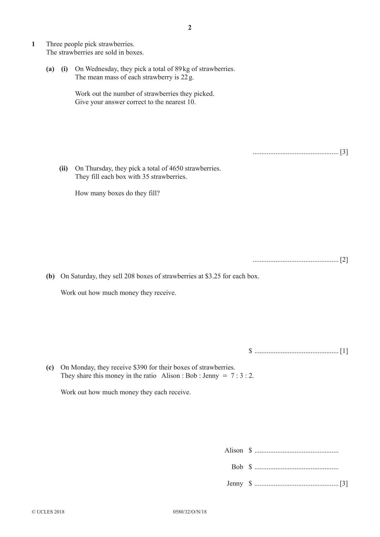 Cambridge IGCSE Mathematics 0580 2018 Oct/Nov Paper 3 · Variant 2 question paper, page 2 of 16