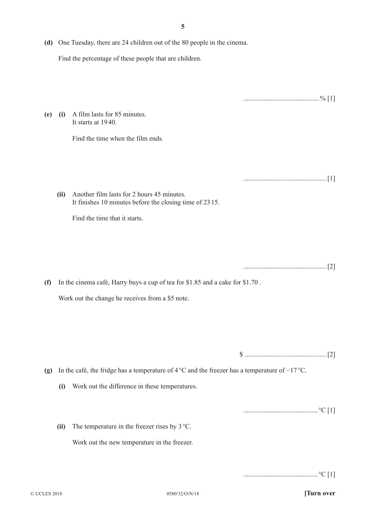 Cambridge IGCSE Mathematics 0580 2018 Oct/Nov Paper 3 · Variant 2 question paper, page 5 of 16