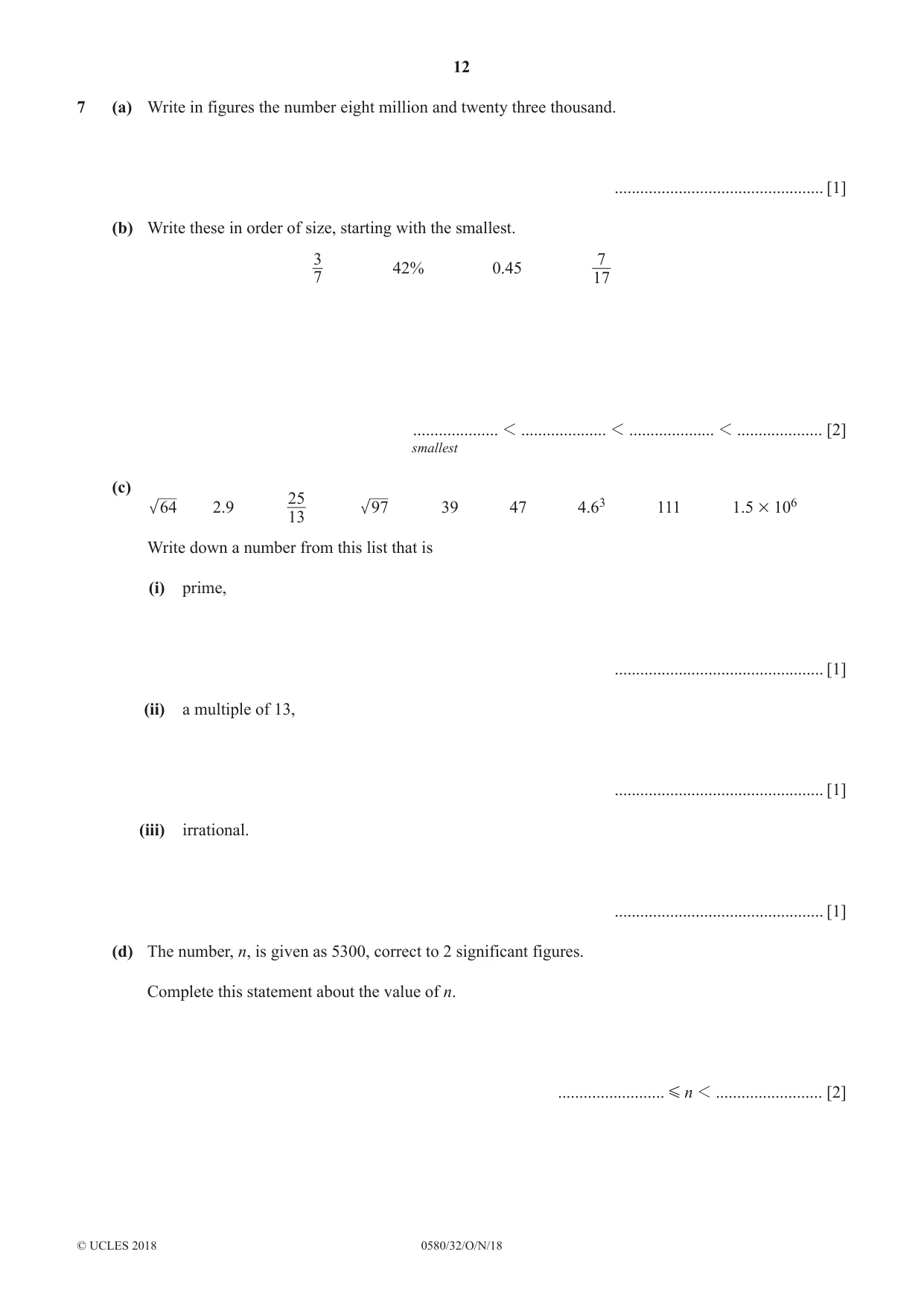 Cambridge IGCSE Mathematics 0580 2018 Oct/Nov Paper 3 · Variant 2 question paper, page 12 of 16