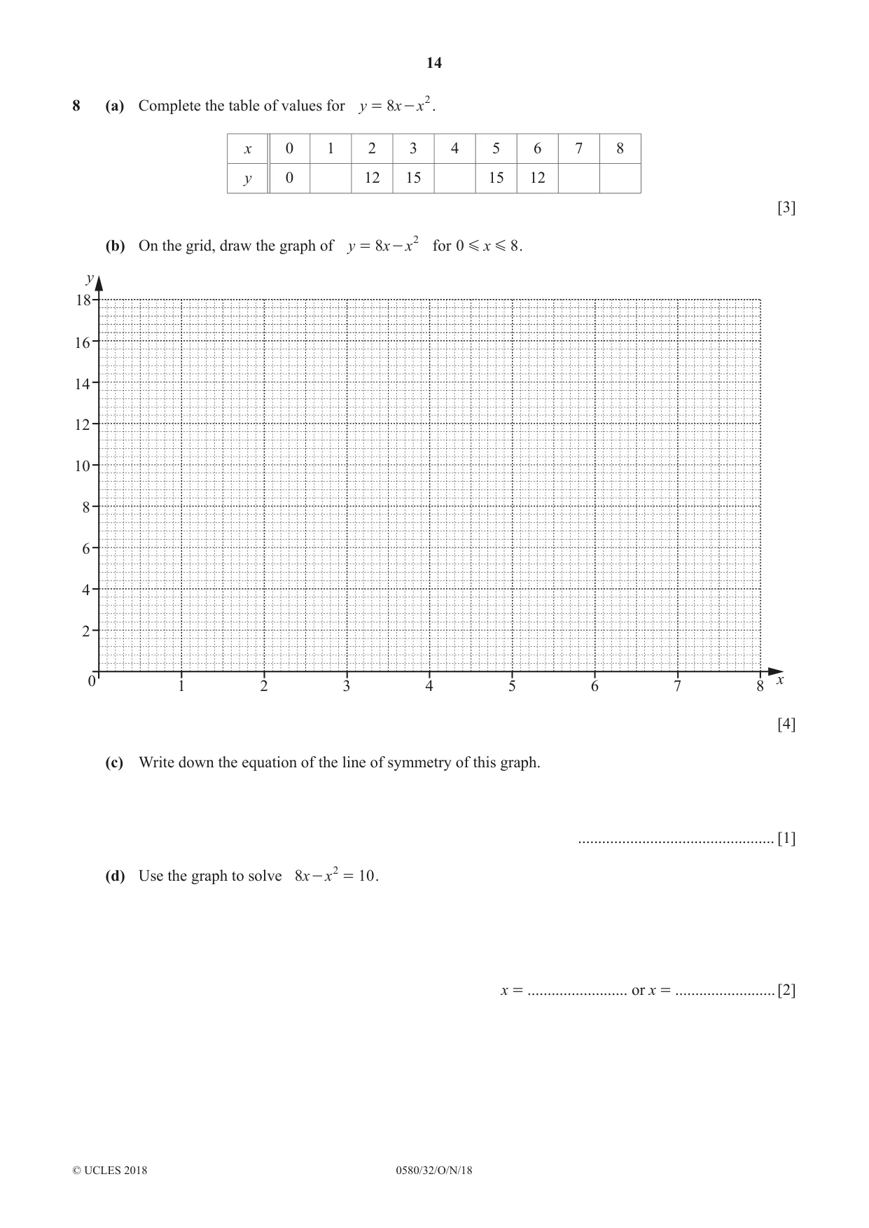 Cambridge IGCSE Mathematics 0580 2018 Oct/Nov Paper 3 · Variant 2 question paper, page 14 of 16