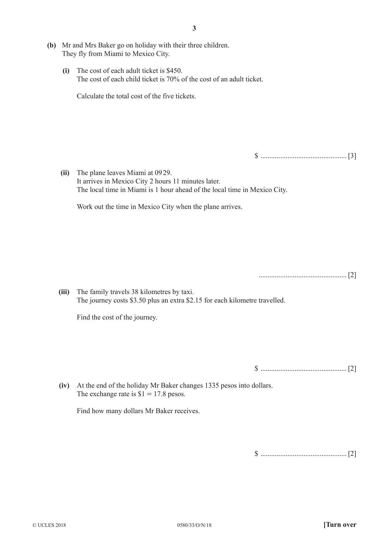 Cambridge IGCSE Mathematics 0580 2018 Oct/Nov Paper 3 · Variant 3 question paper, page 3 of 16