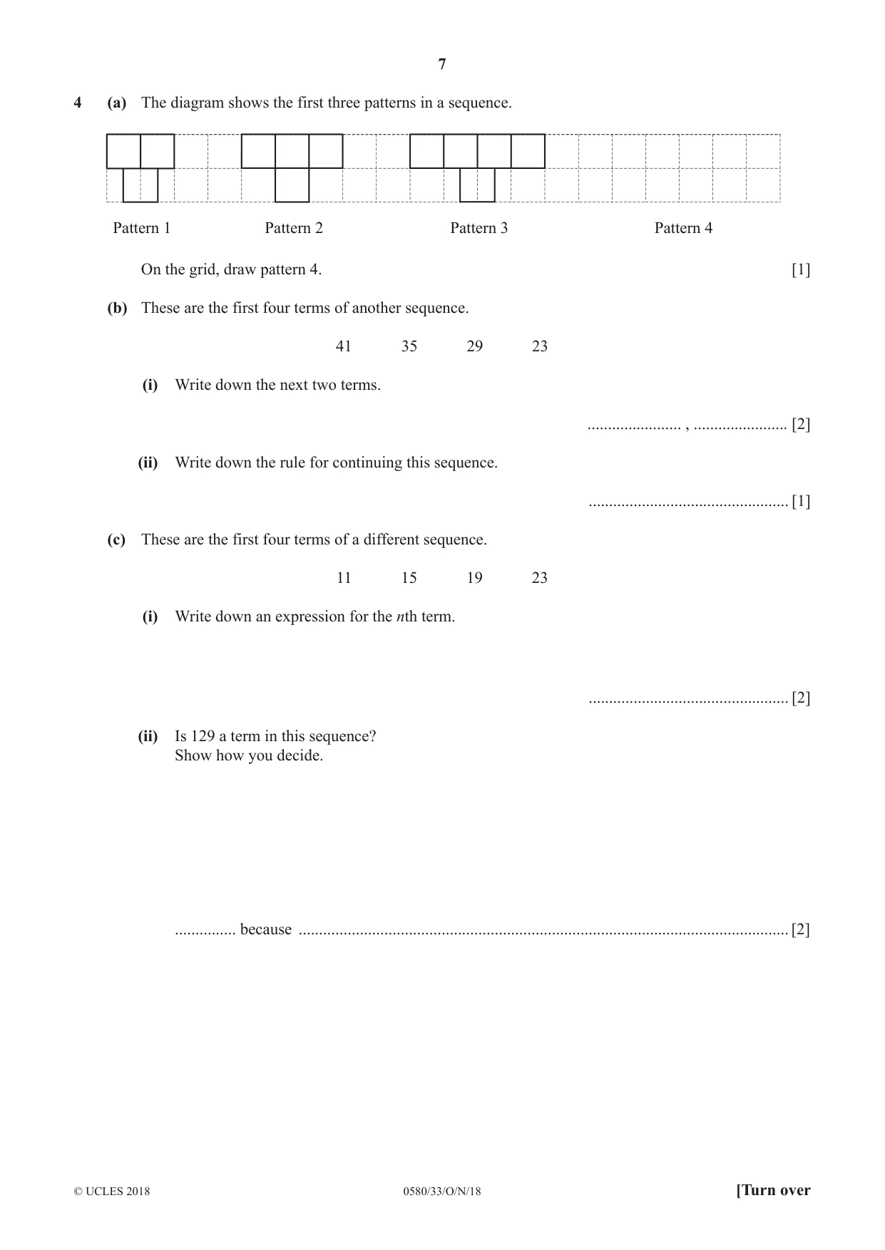 Cambridge IGCSE Mathematics 0580 2018 Oct/Nov Paper 3 · Variant 3 question paper, page 7 of 16