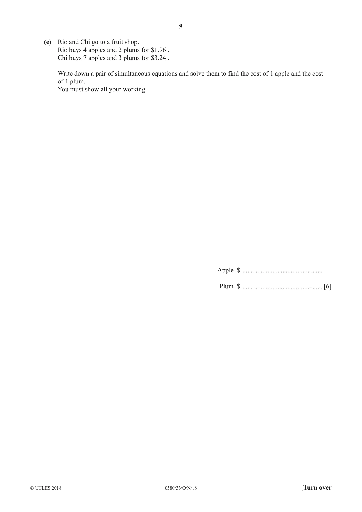 Cambridge IGCSE Mathematics 0580 2018 Oct/Nov Paper 3 · Variant 3 question paper, page 9 of 16