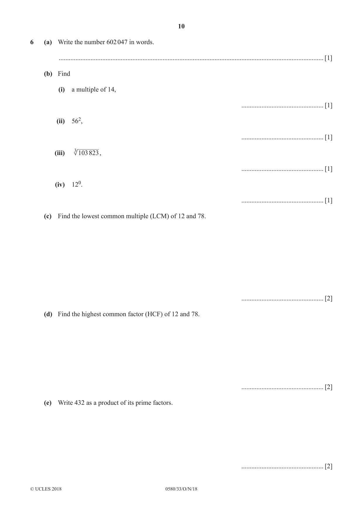 Cambridge IGCSE Mathematics 0580 2018 Oct/Nov Paper 3 · Variant 3 question paper, page 10 of 16