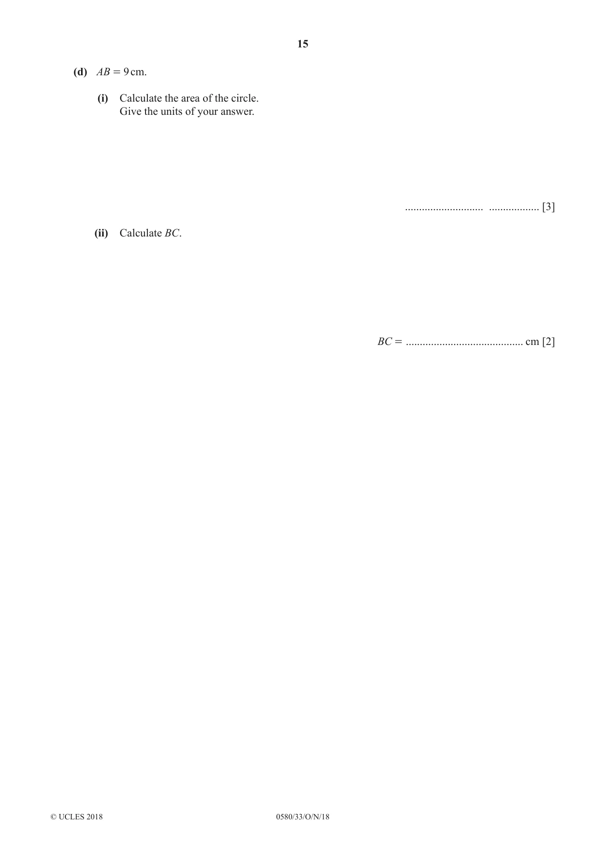 Cambridge IGCSE Mathematics 0580 2018 Oct/Nov Paper 3 · Variant 3 question paper, page 15 of 16