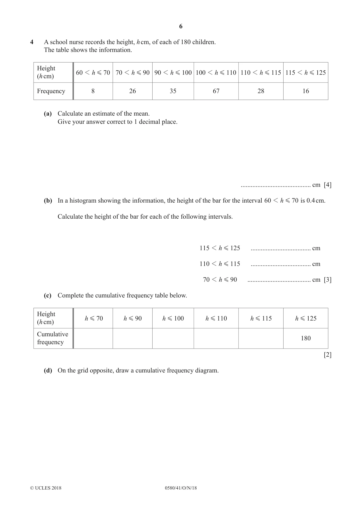 Cambridge IGCSE Mathematics 0580 2018 Oct/Nov Paper 4 · Variant 1 question paper, page 6 of 16