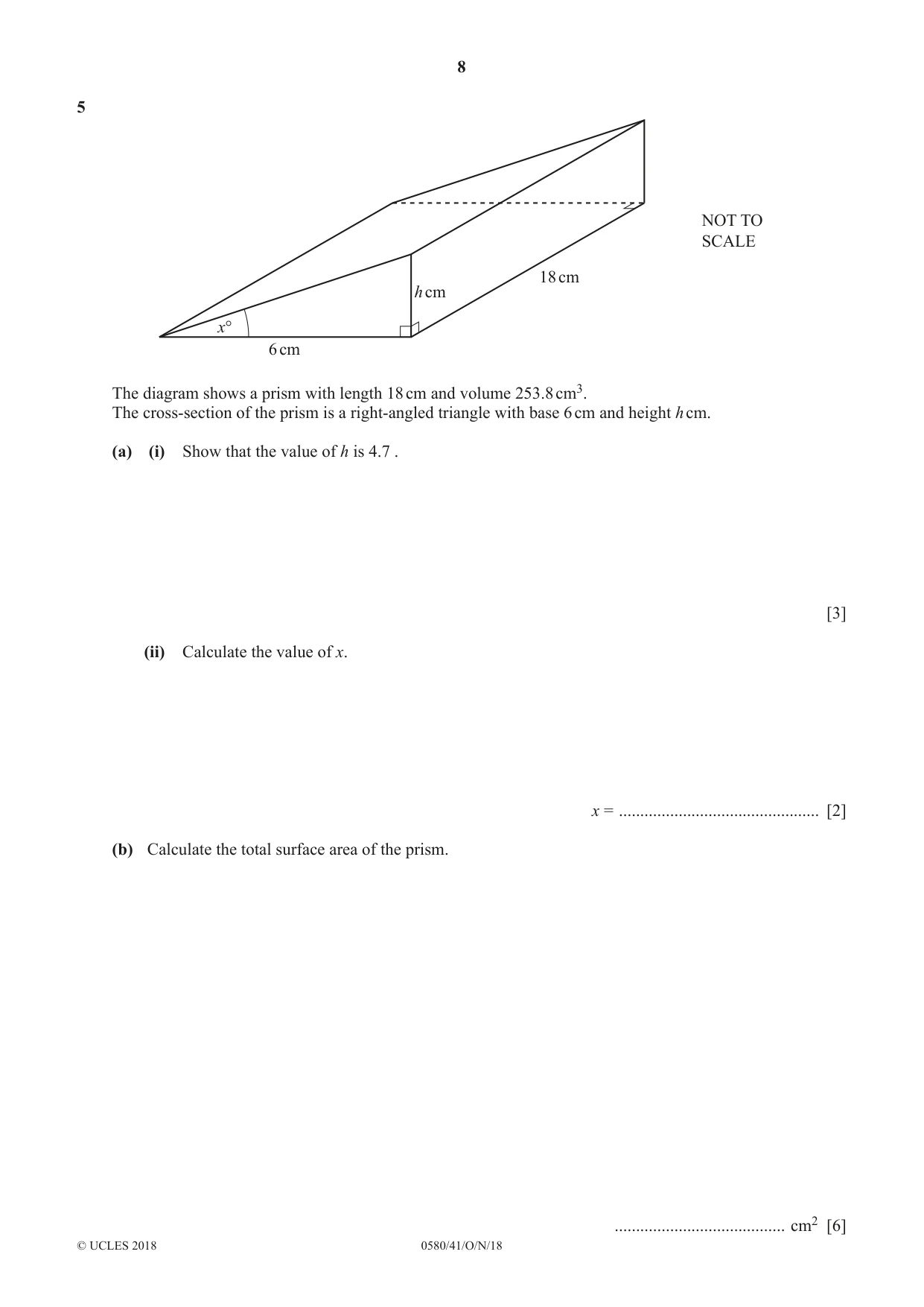 Cambridge IGCSE Mathematics 0580 2018 Oct/Nov Paper 4 · Variant 1 question paper, page 8 of 16