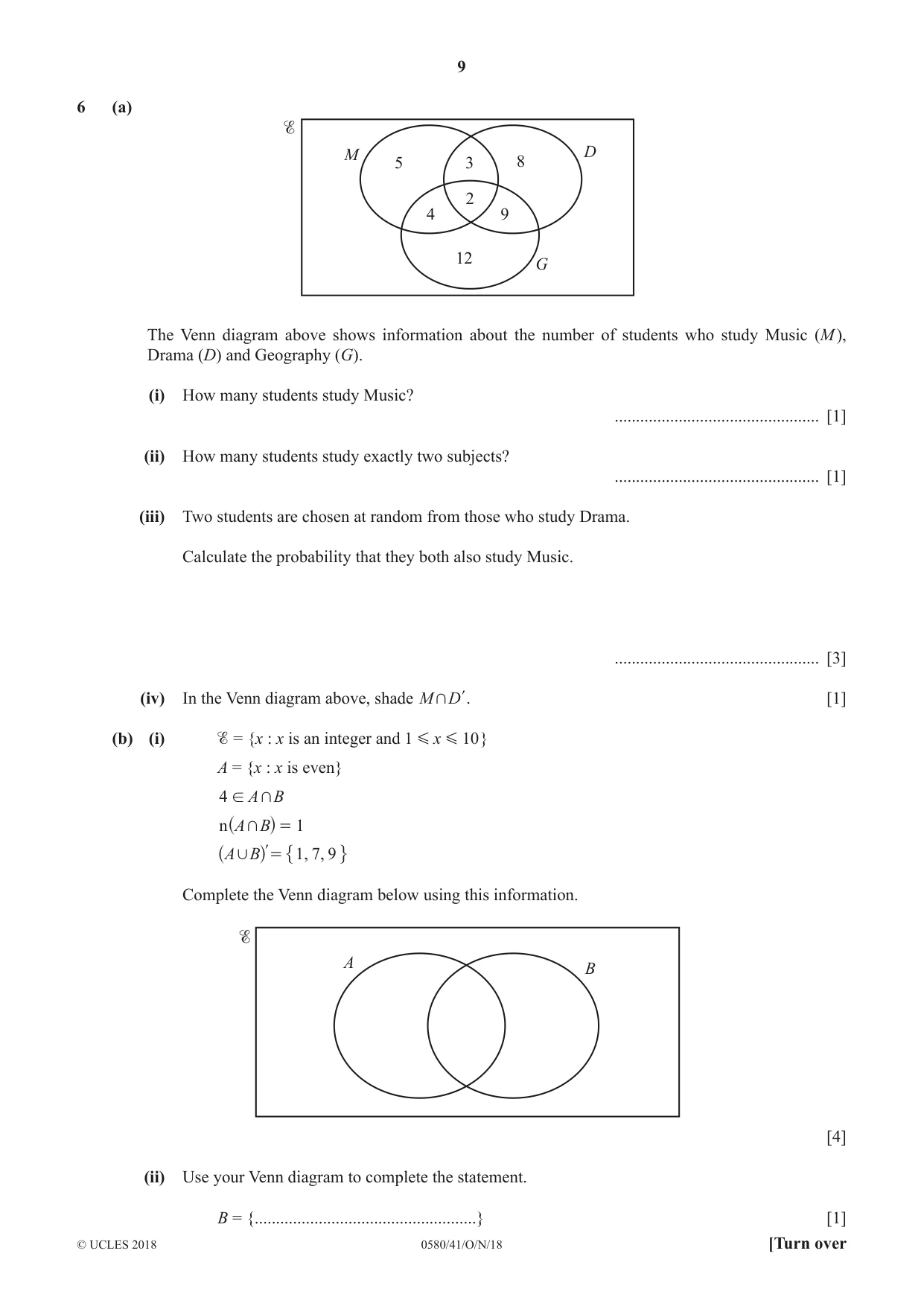 Cambridge IGCSE Mathematics 0580 2018 Oct/Nov Paper 4 · Variant 1 question paper, page 9 of 16