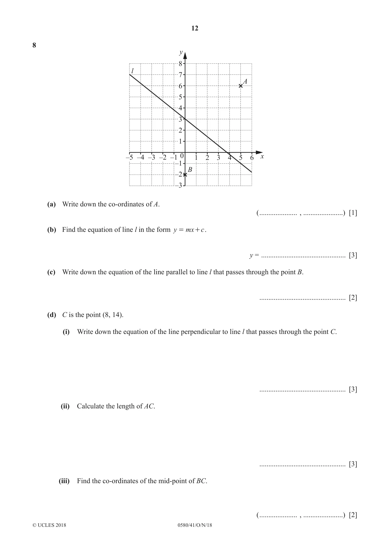 Cambridge IGCSE Mathematics 0580 2018 Oct/Nov Paper 4 · Variant 1 question paper, page 12 of 16
