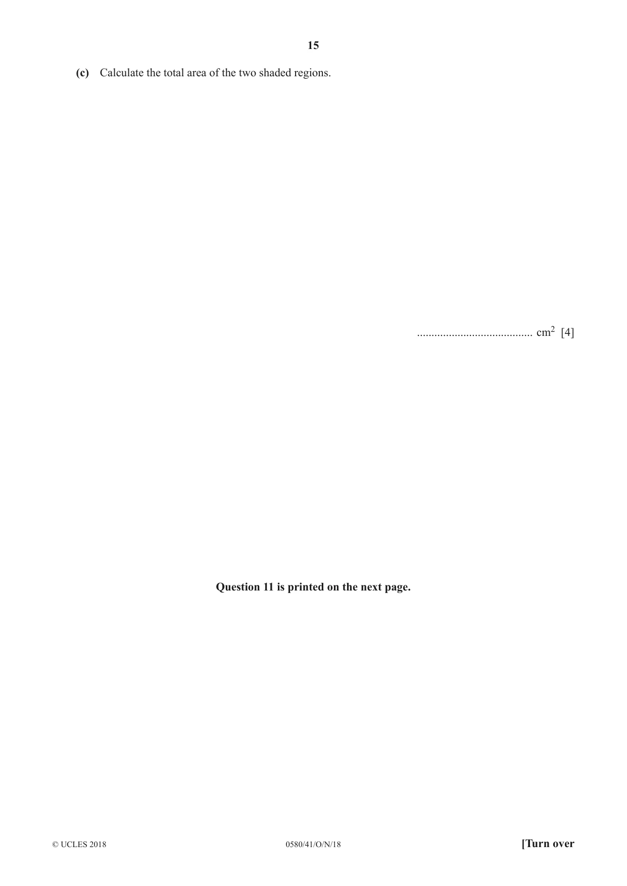 Cambridge IGCSE Mathematics 0580 2018 Oct/Nov Paper 4 · Variant 1 question paper, page 15 of 16