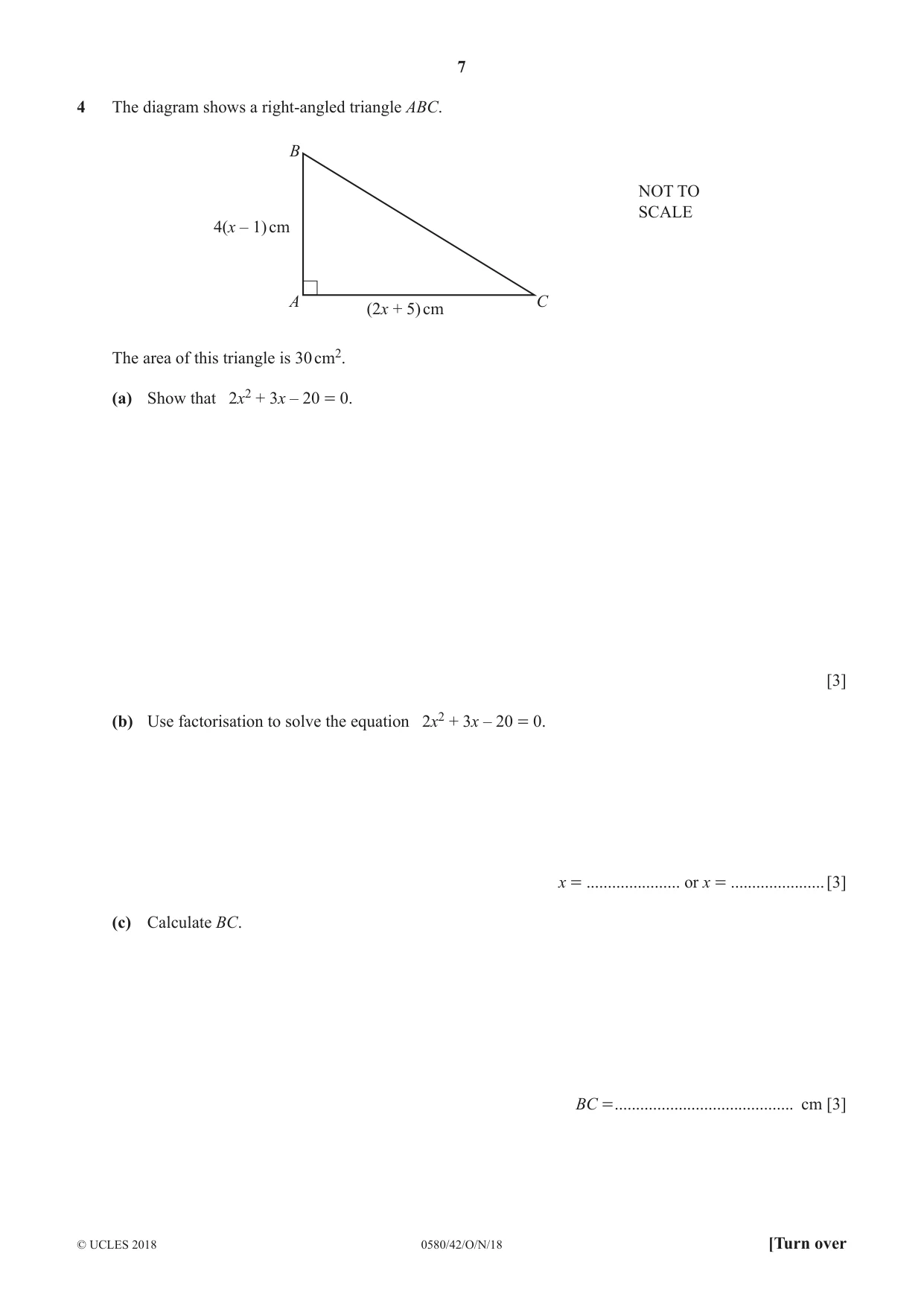 Cambridge IGCSE Mathematics 0580 2018 Oct/Nov Paper 4 · Variant 2 question paper, page 7 of 20