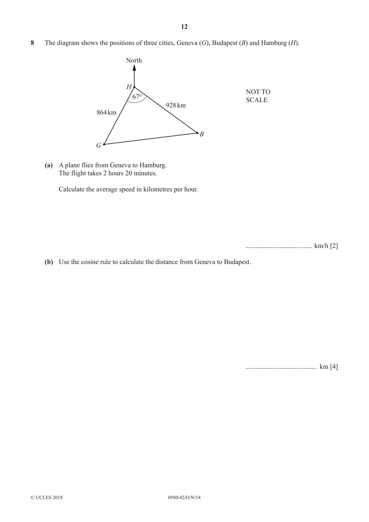 Cambridge IGCSE Mathematics 0580 2018 Oct/Nov Paper 4 · Variant 2 question paper, page 12 of 20